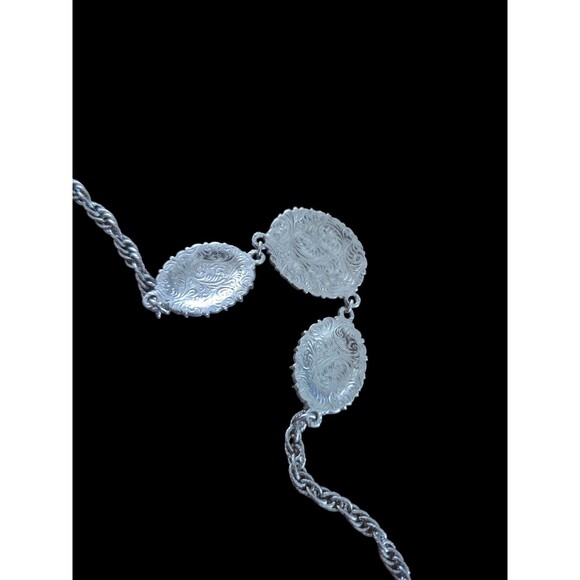 Vintage 1928 Statement Necklace Silver Tone With Blue Cabochone stones 16" - Picture 3 of 4